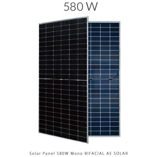 پنل خورشیدی 580 وات مونو کریستال دو طرفه برند AE SOLAR